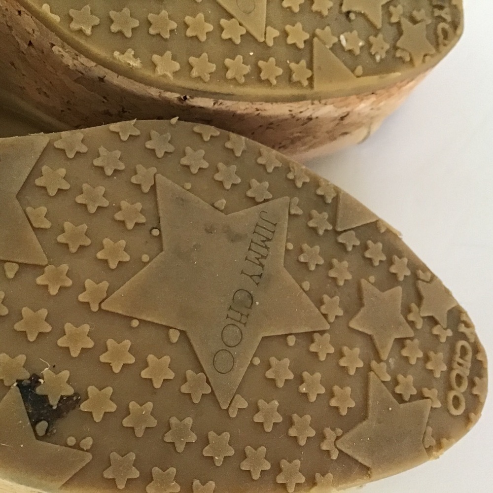 JIMMY CHOO NUDE PATENT LEATHER CORK WEDGE SIZE 10 - Picture 14 of 15